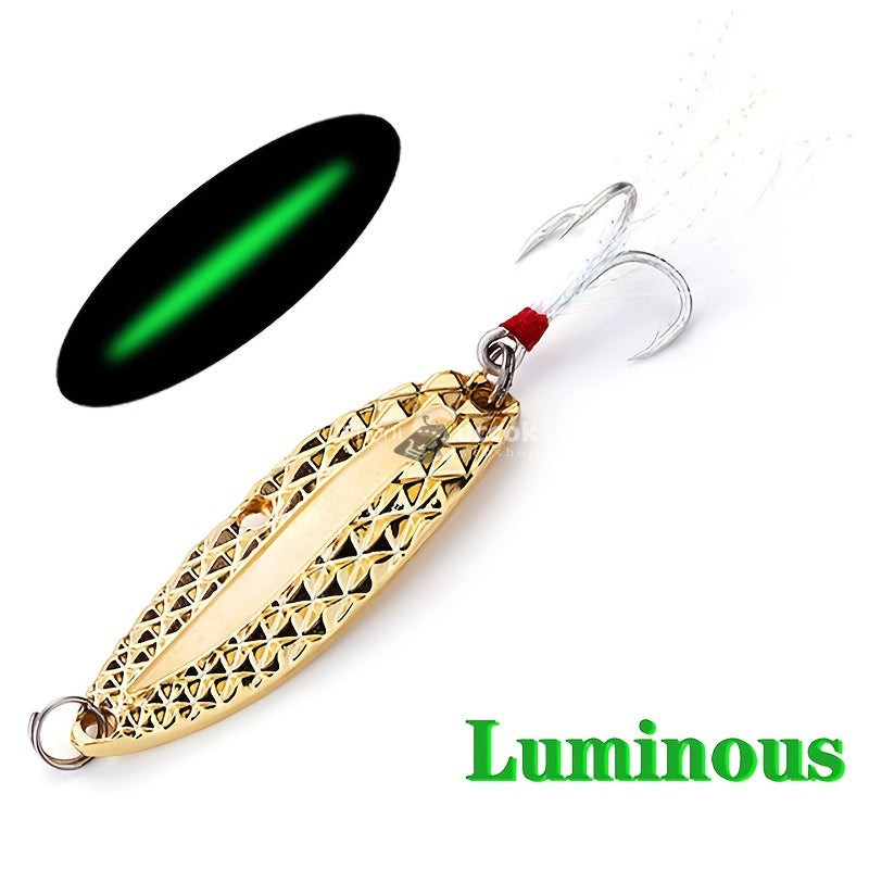 Image of FUNPESCA Luminous Spinner Spoon Horgászcsali – Éjszakai tackle flitteres csali tollas háromszögű horoggal