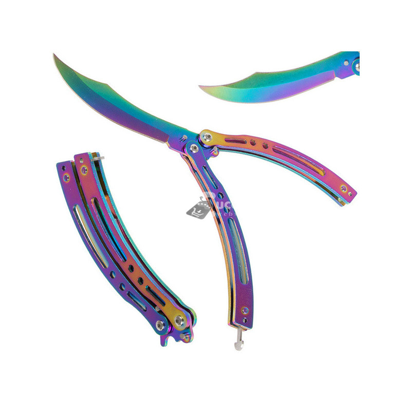 Image of Szivárvány színű penge, éles, összecsukható pillangókés