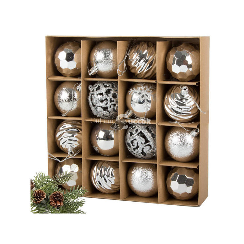 Image of Karácsonyfadíszek 6cm-es készletben, 16 db dísz szent ünnepi mintákkal