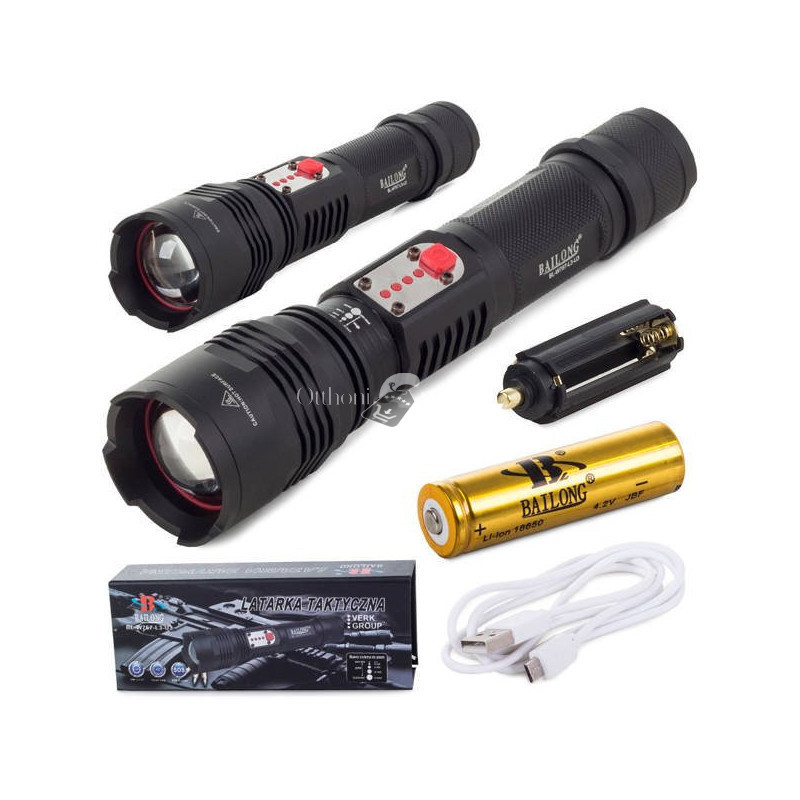 Image of Taktikai zseblámpa Bailong Cree LED-del és USB töltéssel