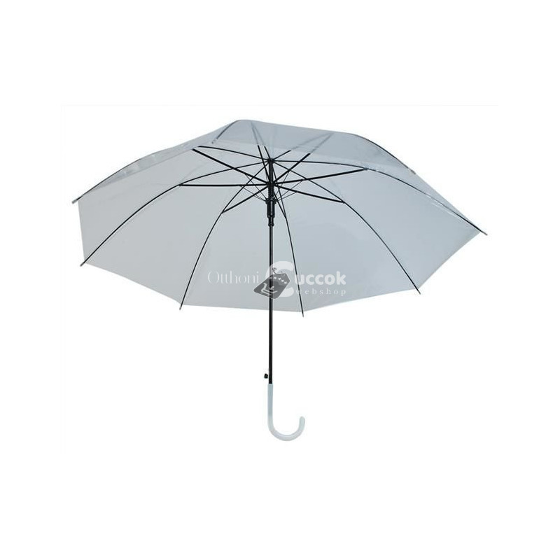 Image of Áttetsző fehér esernyő - átlátszó esernyő, fehér színben, eső elleni védelem, divatos esernyő, elegáns esernyő